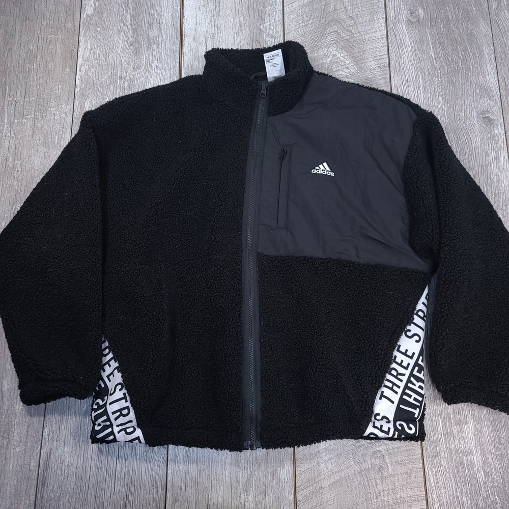 Adidas Sherpa Fleece Jacket Womens 2XL Black Three Stripes HD0364